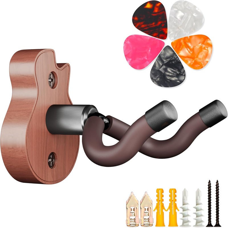 DIDA Guitar Wall Mount - U-Shape Guitar Wall Hangers, Guitar Accessories with 5 Guitar Picks, Guitar Wall Mount Hanger for Acoustic Guitar, Electric Guitar, Banjo, Bass, Mandolin (Style B-Rosewood) - Image 1